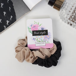 Цена за 3 шт. Резинки для волос QF «Орбита», набор 2 шт., классик, 8 см, чёрные, бежевые