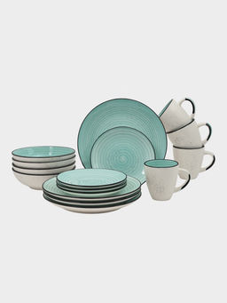 Набор посуды Доляна Nature Тар, 16 предметов: тарелки 8 шт. d=19 см, 27 см, глубокие 4 шт. 830 мл, кружки 4 шт. 400 мл, керамика, голубой