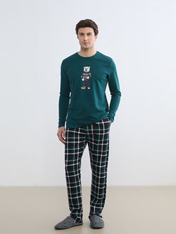 Standart Kal?p Ay? Teddy Bask?l? Erkek Pijama Tak?m