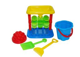 Набор для песка №347: мельница, ведро, лопатка, грабельки, формочка (35752) в сеточке, Полесье