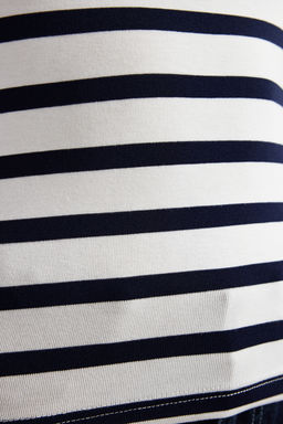 Lacivert Cizgili Viskoz/Yumusak Kumas Vucuda Oturan Esnek Orme Bluz TWOSS24BZ00296