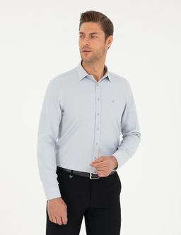 Gri Oxford Slim Fit Uzun Kollu G_mlek