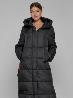 Пальто утепленное с капюшоном зимнее женское черного цвета 52109Ch - Mtforce фото 10