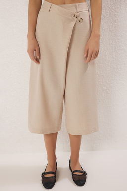 Trendyolmilla Bej Keten Gorunumlu Culotte Pantolon TWOSS25PL00079  фото 3