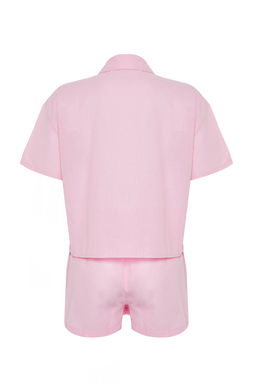 Trendyolmilla Pembe %100 Pamuklu Cep F?rf?r Detayl? Sortlu Dokuma Pijama Tak?m? THMSS24PT00150