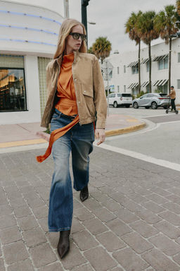 100% SUEDE LEATHER HIGH-NECK JACKET - Zara фото 13