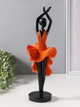 Фигура полистоун «Девушка в ярко-оранжевом платье - фламенко», чёрный, 12×10.3×39 см