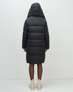 Пальто зимнее утепленное с капюшоном женское черного цвета 7700Ch - Visdeer фото 10