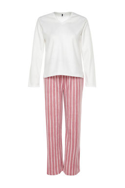 Trendyolmilla Beyaz Cizgili Polar K?sl?k Orme Pijama Tak?m? THMAW24PT00031 фото 7