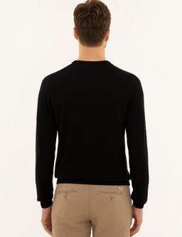 Черный базовый трикотажный свитер с круглым вырезом - Cacharel фото 4