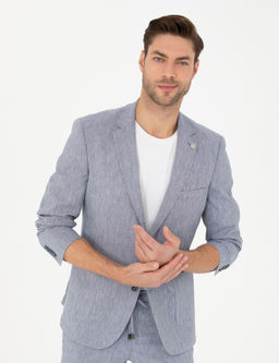 Koyu Mavi Ex. Slim Fit Keten Kar___ml_ Ceket