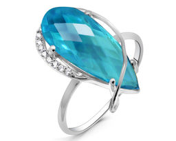 Кольцо, аквамарин выращ., Волна