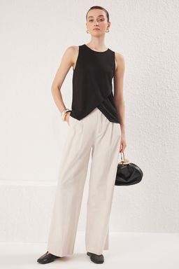 TRENDYOLMILLA Siyah S?f?r Kol Bisiklet Yaka Asimetrik Kruvaze Detayl? Orme Atlet TWOSS25AL00042 фото 2