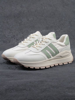 03-WG040-1M MILK/GREEN Кроссовки демисезонные женские (натуральная кожа) - Фабричный китай фото 4