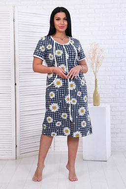 Халат женский на молнии с карманами, ромашка, серый (893-1) - Плиона фото 6