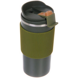 Термокружка 450мл "Стиль" с силиконовой вставкой, цвет зеленый