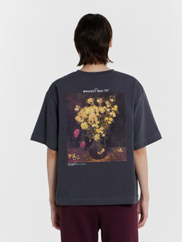 Футболка женская серая с принтом "Винсент Ван Гог, Маки"