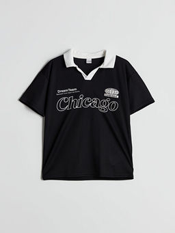 Polo Yaka Chicago Bask?l? Erkek ?ocuk Ti??rt