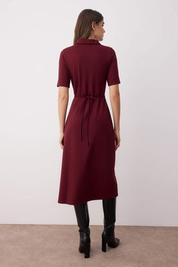 Bordo Kemerli Truvakar Kol A Line/Klos Duz Midi Orme Elbise TWOAW26EL00023 - Trendyolmilla фото 4