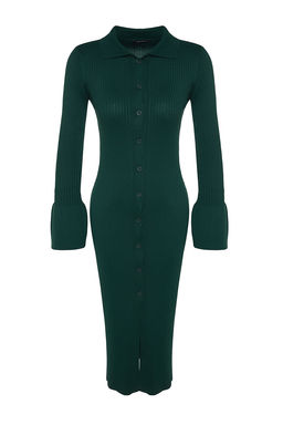 TRENDYOLMILLA Zumrut Yesili Maxi Triko Kol Detayl? Polo Yaka Elbise TWOAW24EL00046  фото 6