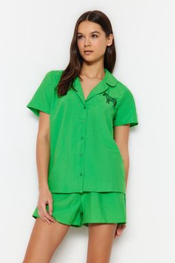 Trendyolmilla Ind?go Nak?sl? Sortlu Dokuma Pijama Tak?m? THMSS23PT00079 фото 11