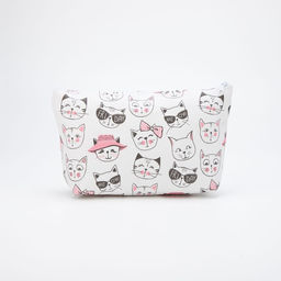 Цена за 2 шт. Косметичка простая на молнии, маленькая, с рисунком Коты, белая/розовая - Simaland фото 2