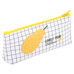 Косметичка-пенал 18,5х3х7,5см "Груша" 1 отделение, кожзам, на подкладке, на молнии, цвет - белый в клеточку, в п/эт пакете (Китай)