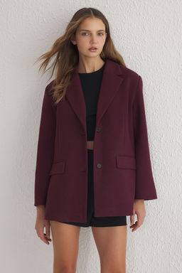 Trendyolmilla Bordo Yumusak Dokulu Regular K?sa Kaban TWOSS25KB00000  фото 6