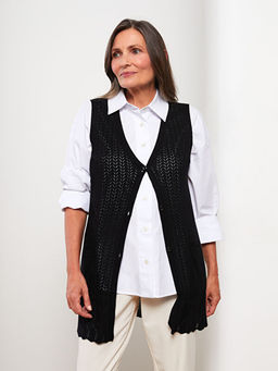 V Yaka Kendinden Desenli Kad?n Triko Yelek