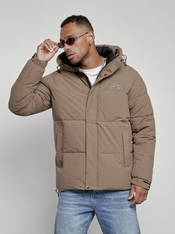 Куртка молодежная мужская зимняя с капюшоном коричневого цвета 8356K - Wonderrman фото 8