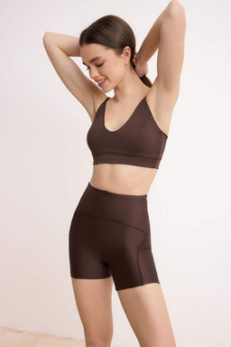 Kahverengi Toparlay?c? Orme Spor Sort/K?sa Tayt TWOSS21SR0545