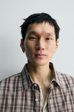 CAMISA CROPPED FIT CUADROS / Marr?n / Crudo - Zara фото 5