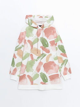 Kap??onlu Desenli Kad?n Sweatshirt Tunik