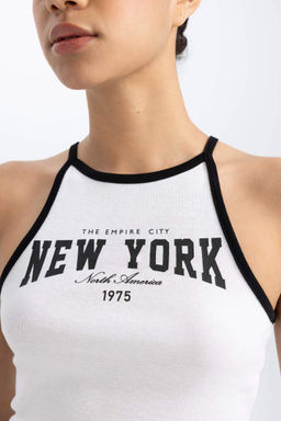 DeFactoFit укороченная майка в рубчик с круглым вырезом и принтом фото 8