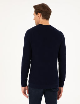 Lacivert Slim Fit Bisiklet Yaka Triko Kazak