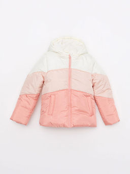 Kap??onlu Renk Bloklu K?z ?ocuk ?i?me Mont