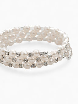 Браслет-пружинка «Жемчуг. Стразы», d=6 см, шар № 6, белый в серебре