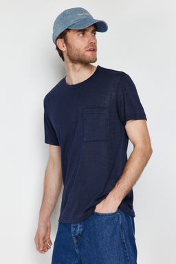 Lacivert Regular/Normal Kesim Cepli Keten Gorunumlu K?sa Kol T-Shirt TMNSS24TS00046 - Trendyolmilla фото 2