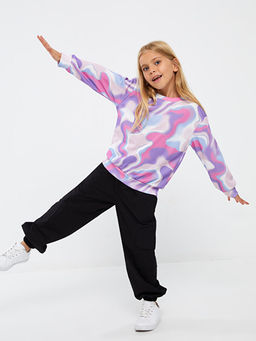 Bisiklet Yaka Batik Desenli Uzun Kollu K?z ?ocuk Sweatshirt - Waikiki фото 3