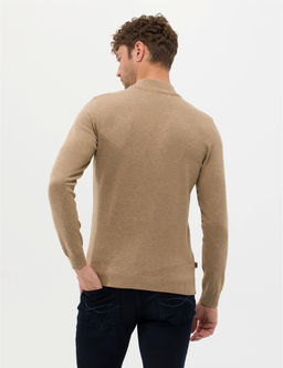 Camel Melanj Slim Fit Yar_m Bal_k__ Yaka Basic Triko Kazak
