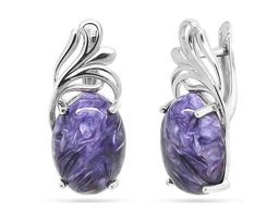 Серьги из серебра чароит, СПН4050