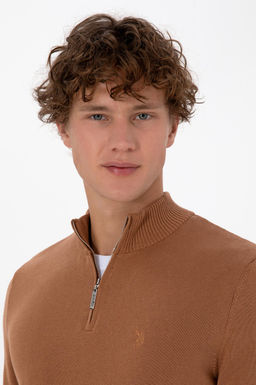 Erkek Slim Fit Yar_m Fermuarl_ Camel Basic Kazak - U.s. polo assn фото 2