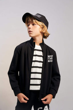 Толстовка на молнии с высоким воротником для мальчиков с принтом - Defacto фото 3