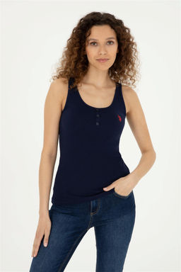 Женская базовая футболка без рукавов темно-синего цвета с круглым вырезом Неожиданная скидка в корзине - U.s. polo assn фото 3