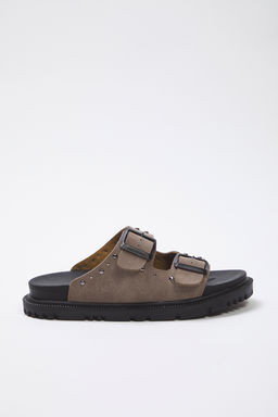 Trendyol Shoes Siyah Rivetli Cift Tokal? Duz Kad?n Terlik TAKSS25TE00004 - Trendyolmilla фото 3