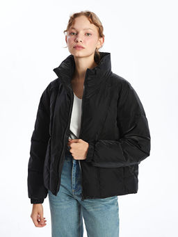 Dik Yaka Oversize Deri G?r?n?ml? Kad?n ?i?me Mont