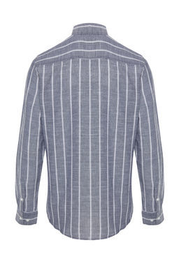 Lacivert Slim Fit Dugmeli Yaka Cizgili Gomlek TMNSS22GO0028