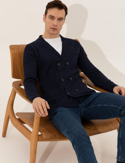 Lacivert Slim Fit Kruvaze Yaka Triko H_rka