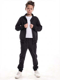 Комплект спортивный плотный из футера 22-7375 черный - Mini maxi фото 4