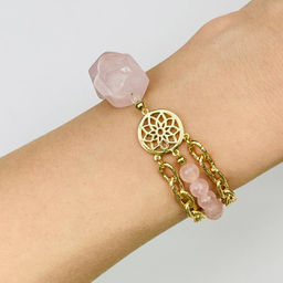 Браслет из Розового кварца с цепочкой 16,5 см